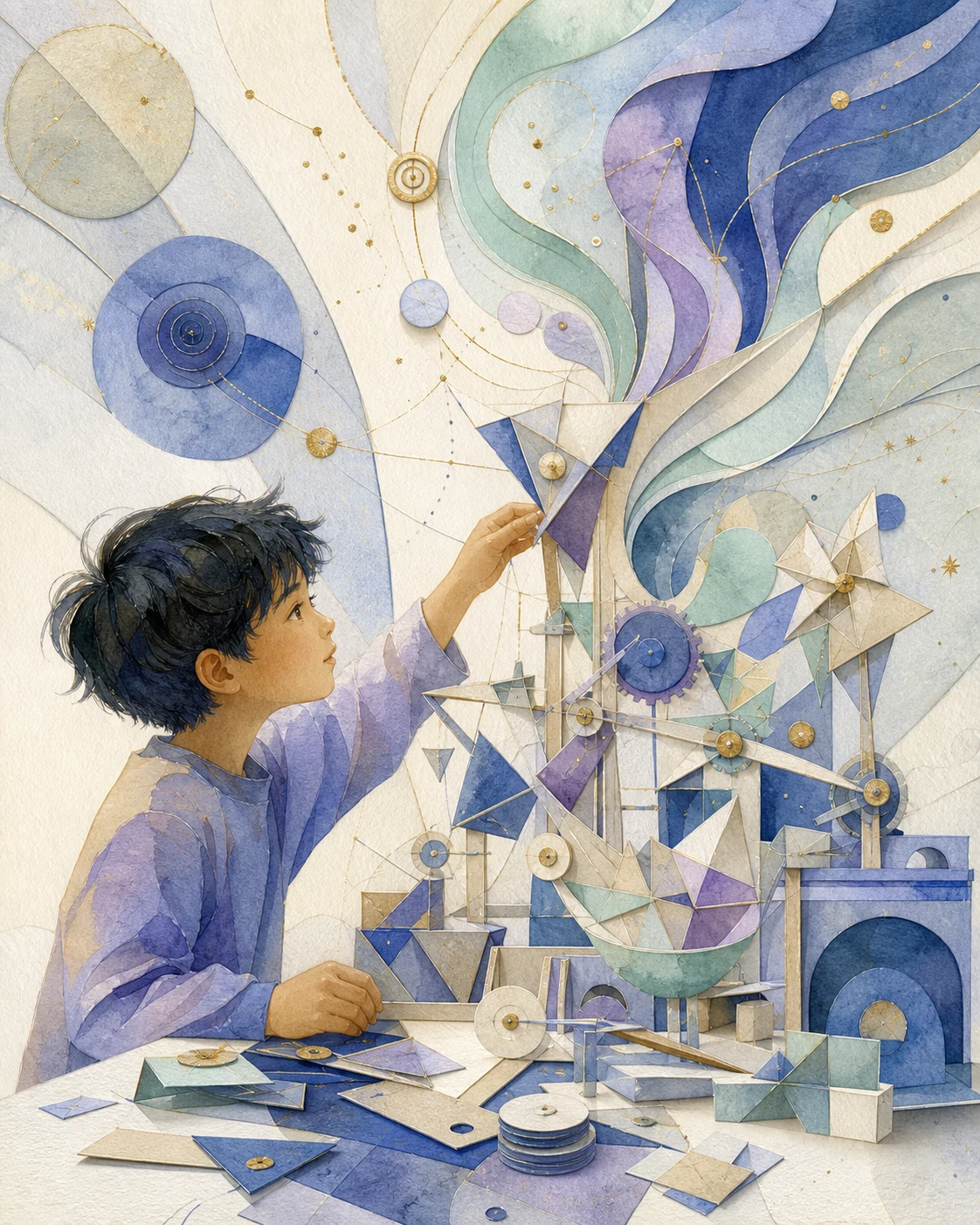 Rising Aquarius child editorial illustration