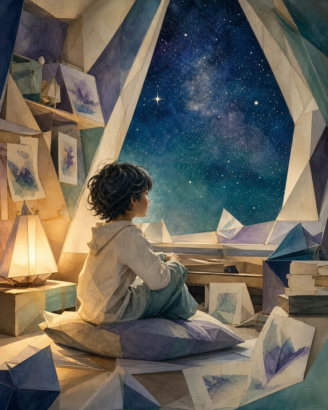 Moon Aquarius child editorial illustration