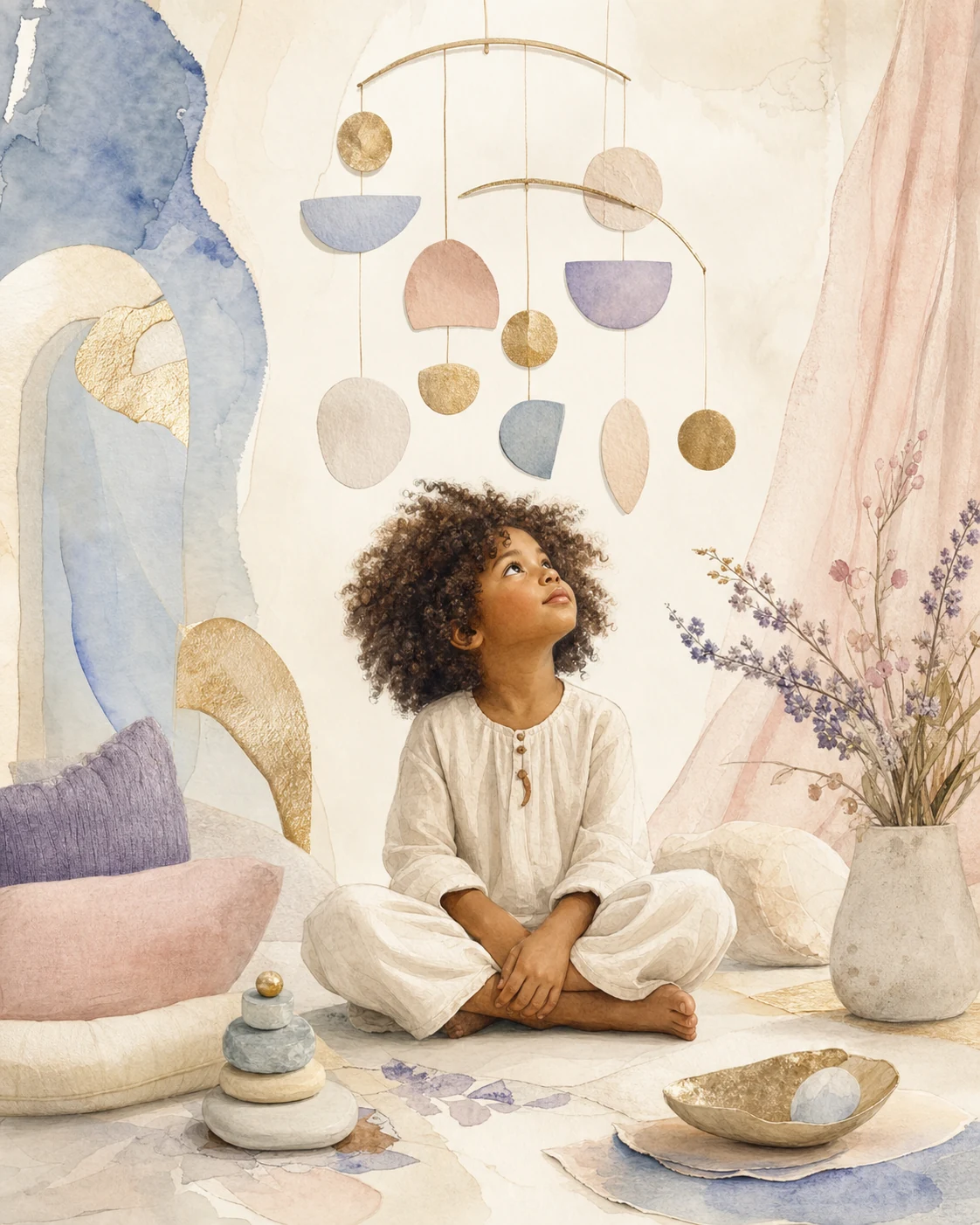 Moon Libra child editorial illustration