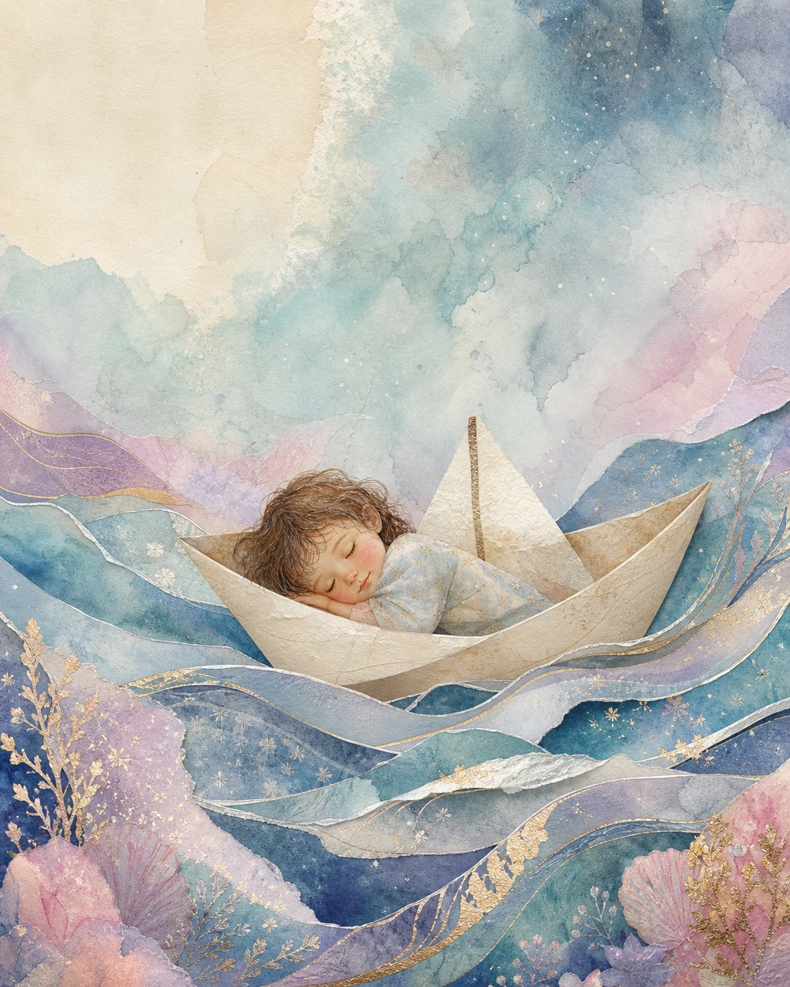 Moon Pisces child editorial illustration