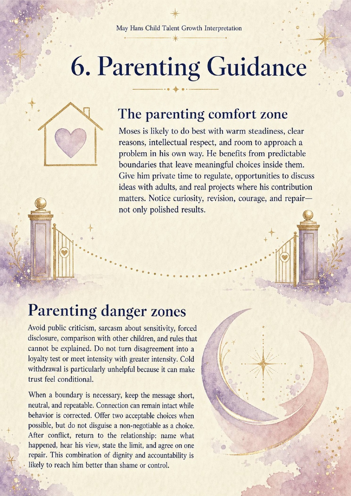 Ages 13–18 sample report page about boundaries, autonomy, and parenting guidance